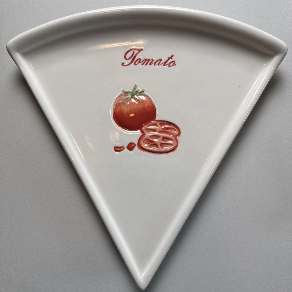 VTG Pottery Barn Pizza Buono Stoneware Triangle Pizza Slice Plates X6 w/Box READ